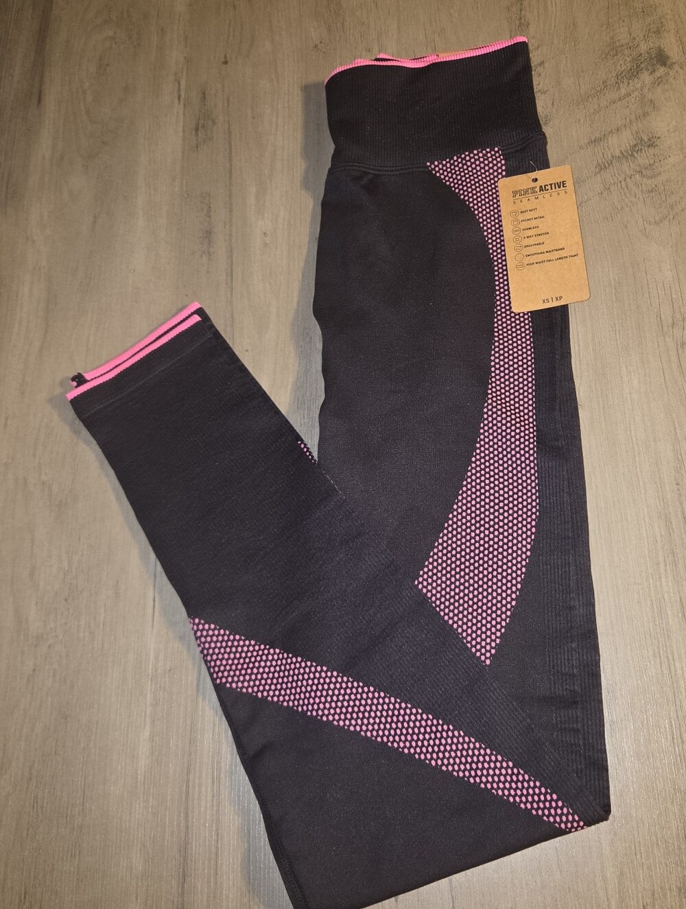 NWT PINK Active Seamless High Waist Leggings Black Hot Pink XS